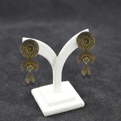 Traditional Gold-Plated Jhumka Earrings with Beads – Ethnic Indian Jewelry for Women