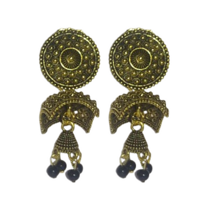 Traditional Gold-Plated Jhumka Earrings with Beads – Ethnic Indian Jewelry for Women