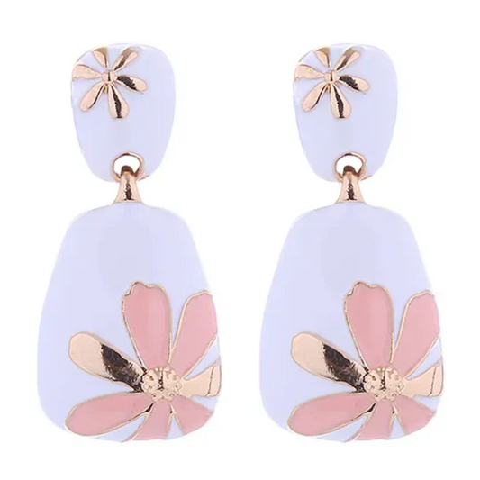 Floral Design Gold-Plated Contemporary Drop Earrings for Women & Girls