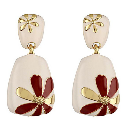Floral Design Gold-Plated Contemporary Drop Earrings for Women & Girls