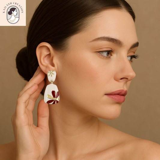 Floral Design Gold-Plated Contemporary Drop Earrings for Women & Girls