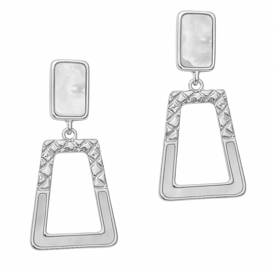 Minimalist White Cutout Geometric Dangle Earrings for Girls & Women