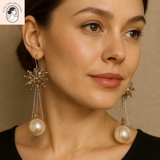 Celeste Bloom Oversized Pearl Dangler Earrings for Women & Girls