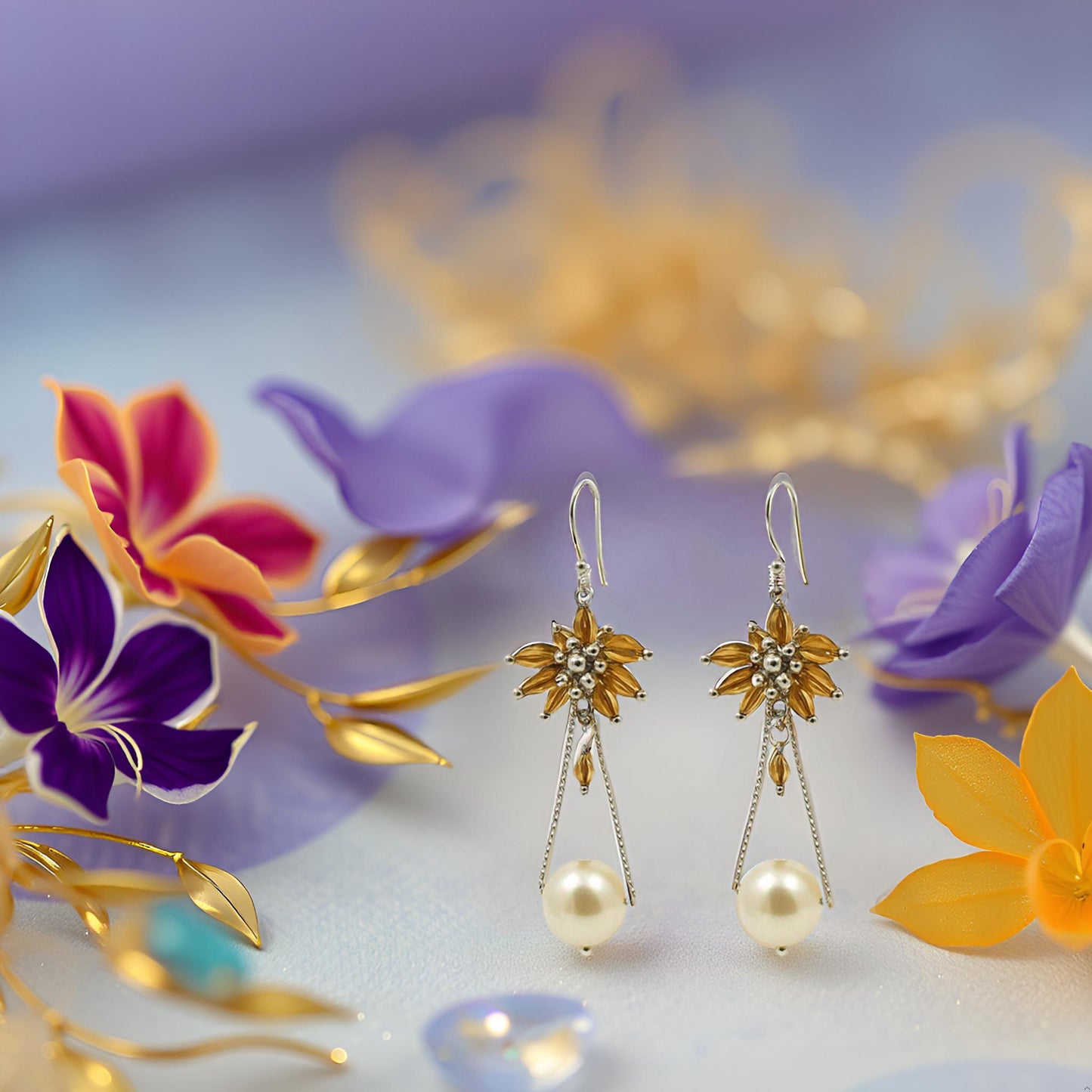 Celeste Bloom Oversized Pearl Dangler Earrings for Women & Girls