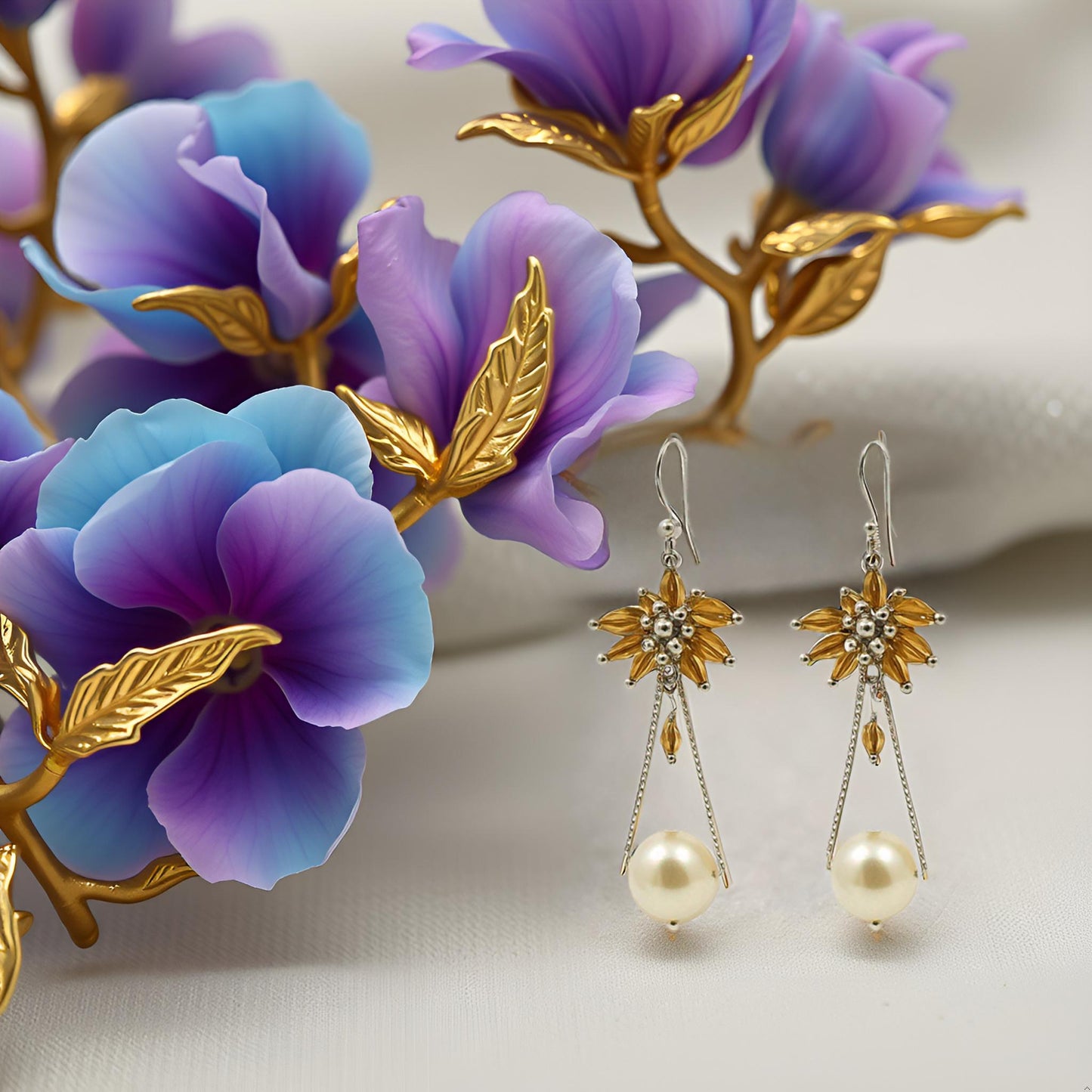 Celeste Bloom Oversized Pearl Dangler Earrings for Women & Girls