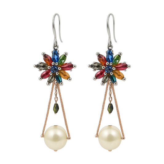 Celeste Bloom Oversized Pearl Dangler Earrings for Women & Girls