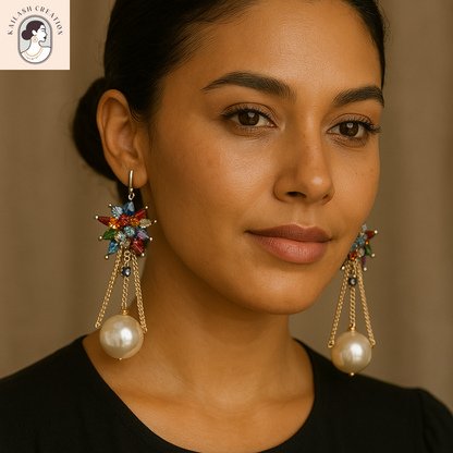 Celeste Bloom Oversized Pearl Dangler Earrings for Women & Girls