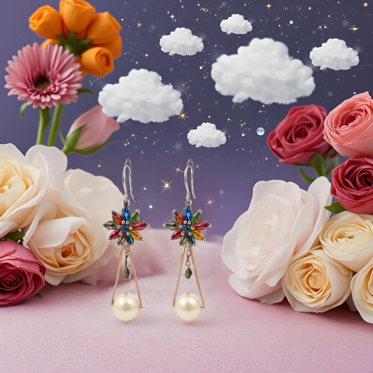 Celeste Bloom Oversized Pearl Dangler Earrings for Women & Girls
