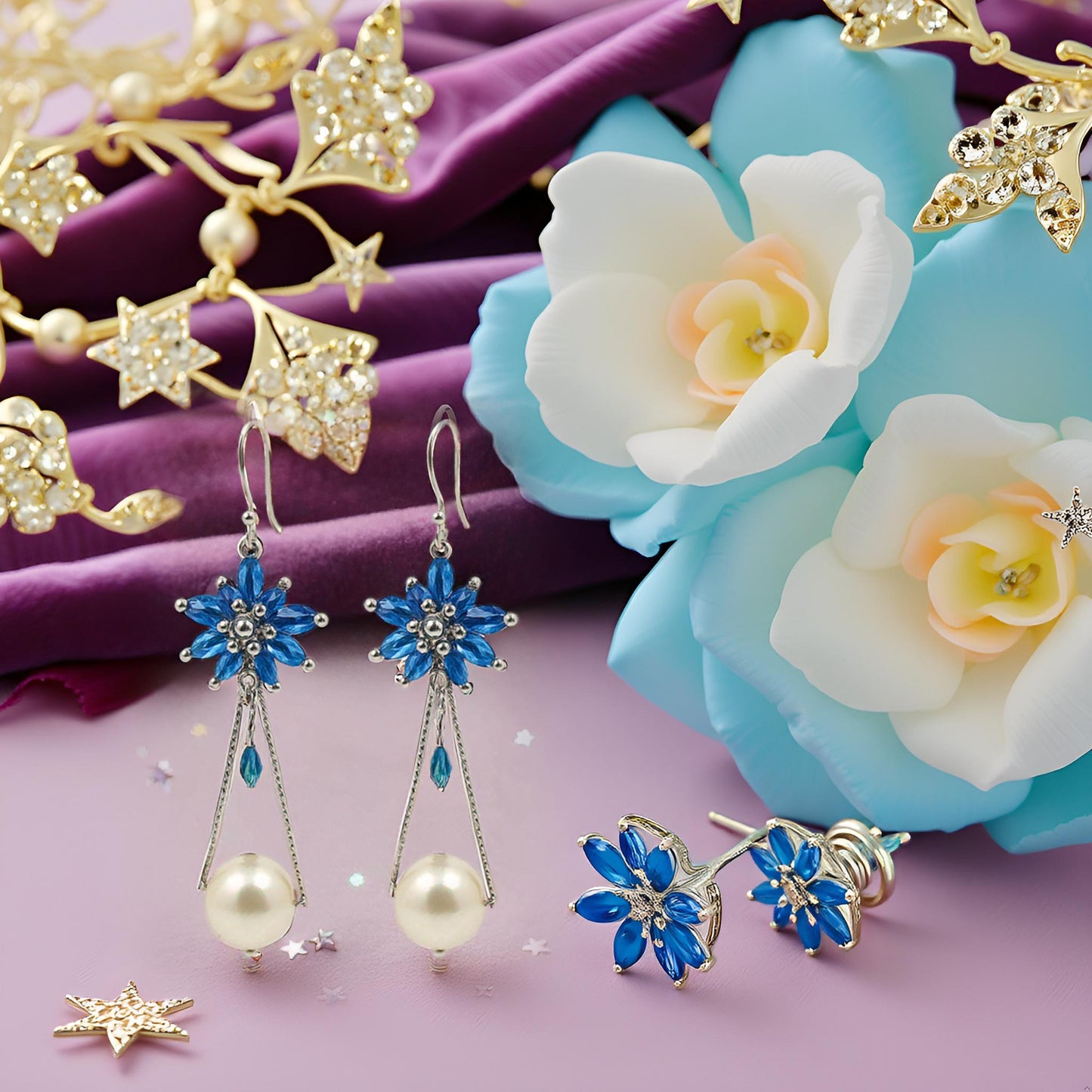 Celeste Bloom Oversized Pearl Dangler Earrings for Women & Girls