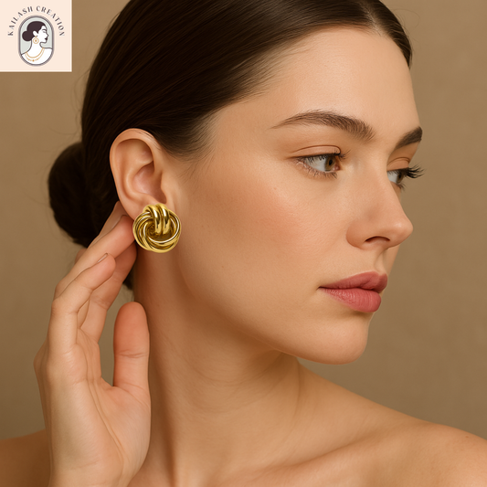 Classic Knot Gold Plated Stud Earrings for Women