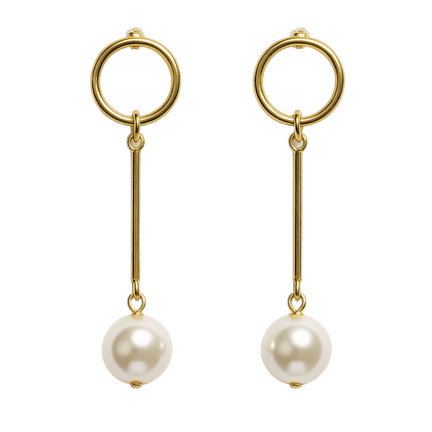 Luna Drop Minimalist Gold Plated Pearl Dangler Earrings for Women