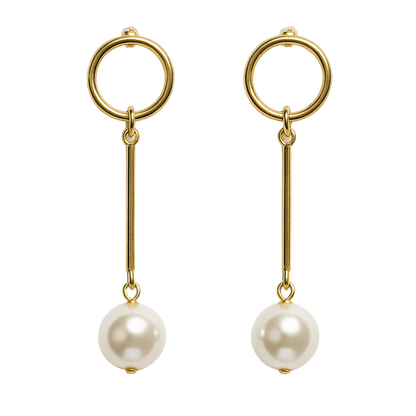 Luna Drop Minimalist Gold Plated Pearl Dangler Earrings for Women