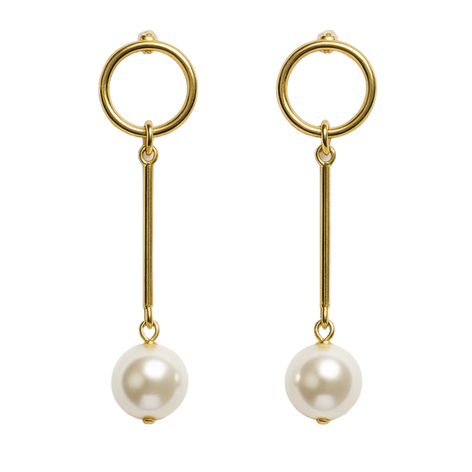 Luna Drop Minimalist Gold Plated Pearl Dangler Earrings for Women