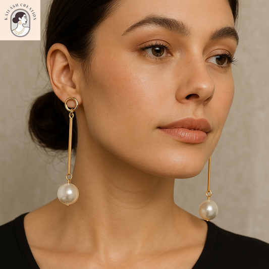Luna Drop Minimalist Gold Plated Pearl Dangler Earrings for Women