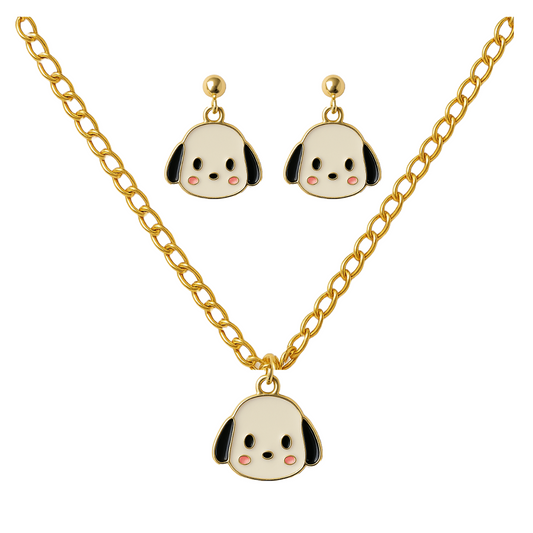 Cute Puppy Face Pendant Necklace & Earrings Set for Girls