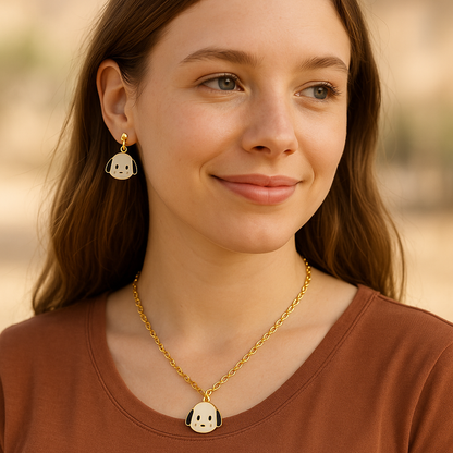 Cute Puppy Face Pendant Necklace & Earrings Set for Girls