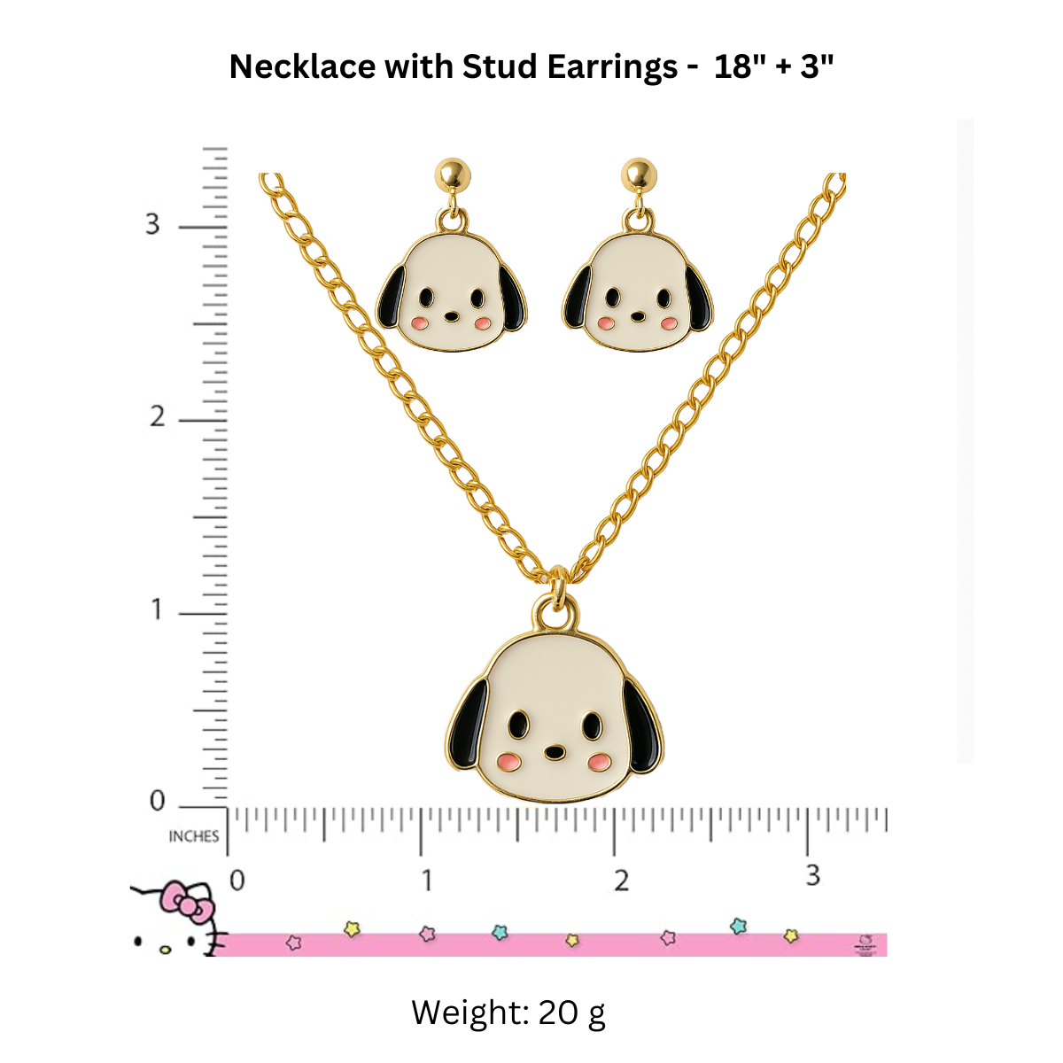 Cute Puppy Face Pendant Necklace & Earrings Set for Girls