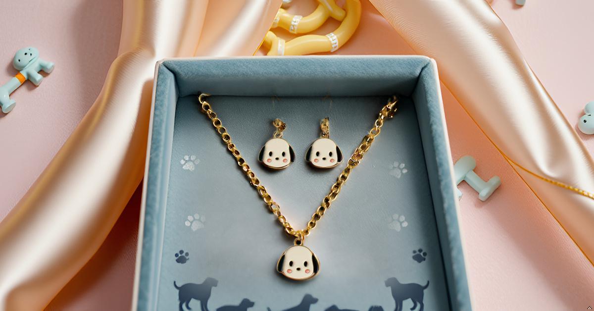 Cute Puppy Face Pendant Necklace & Earrings Set for Girls