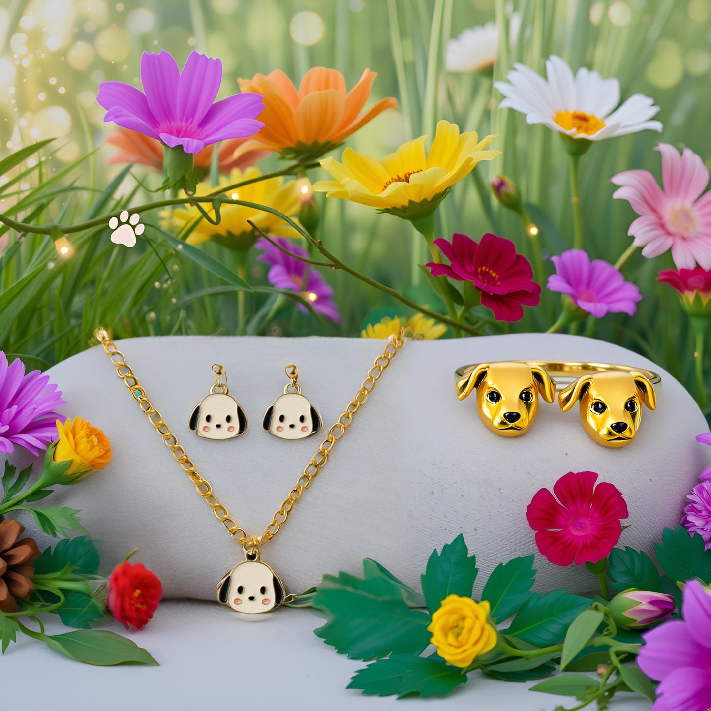 Cute Puppy Face Pendant Necklace & Earrings Set for Girls