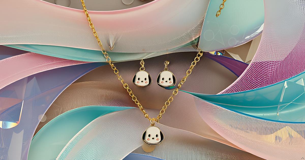 Cute Puppy Face Pendant Necklace & Earrings Set for Girls