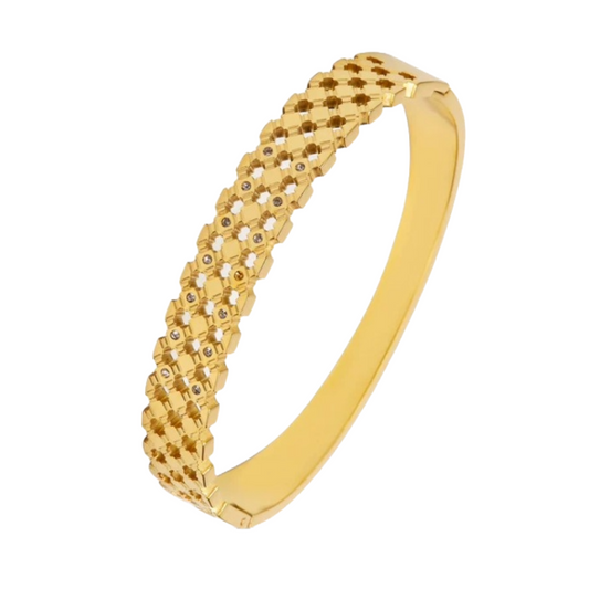 Elegant HexaMesh Gold Tone Bangle Bracelet for Women