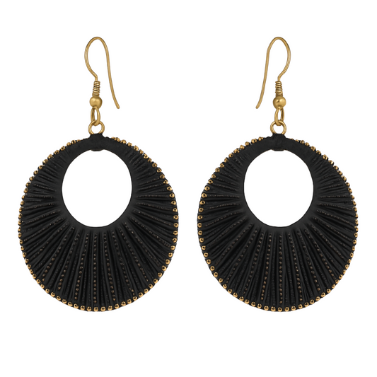 Black Circular Woven Statement Earrings for Girls & Women