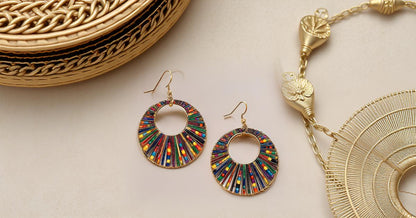 Multicolor Circular Woven Boho Hoop Earrings for Girls & Women