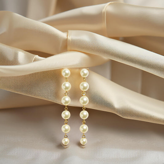 Elegant Long Pearl Chain Drop Earrings for Women & Girls