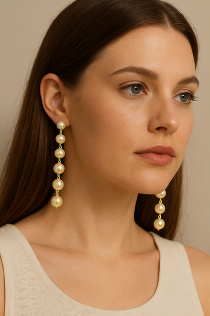Elegant Long Pearl Chain Drop Earrings for Women & Girls