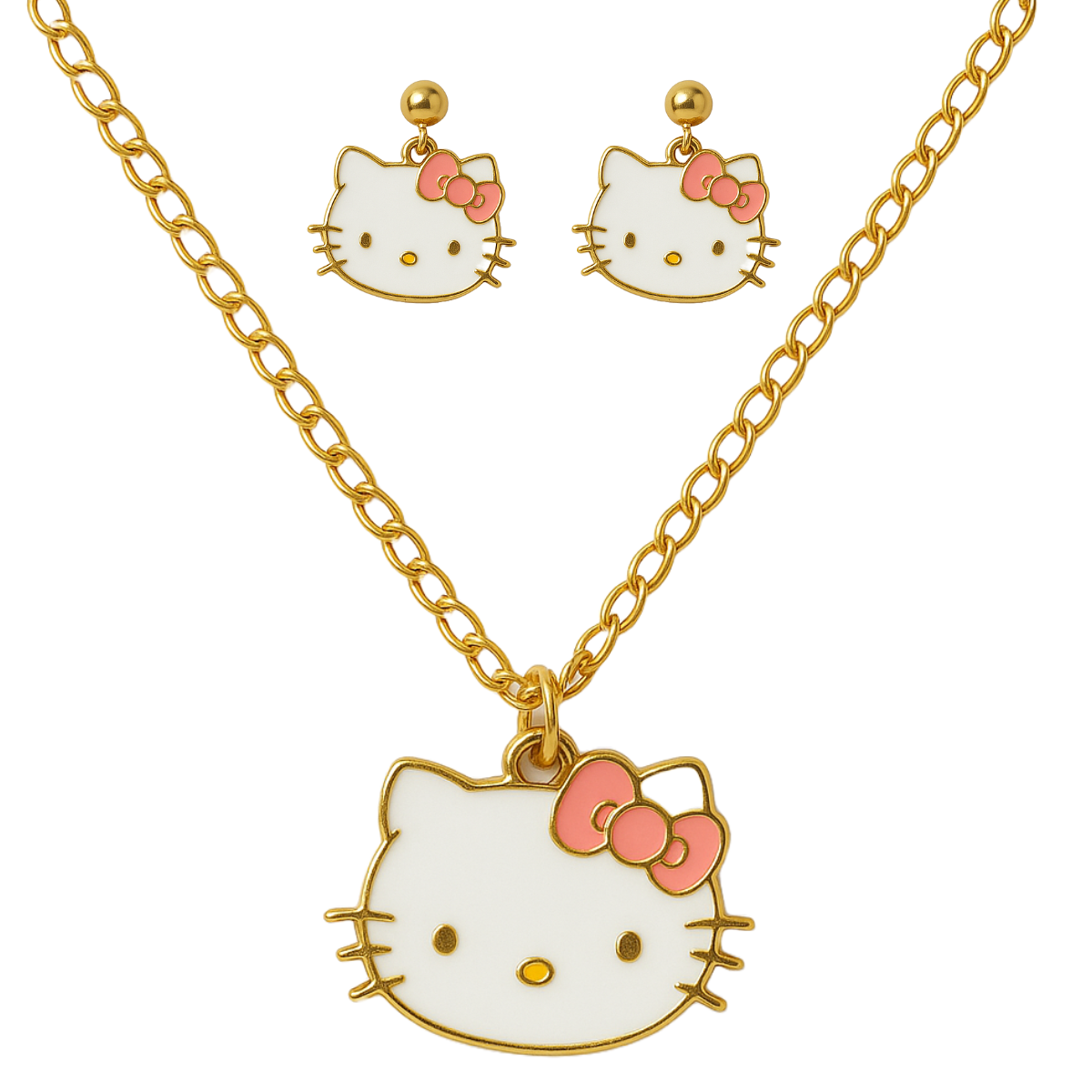Adorable Cat Face Pendant Necklace & Earrings Set for Girls