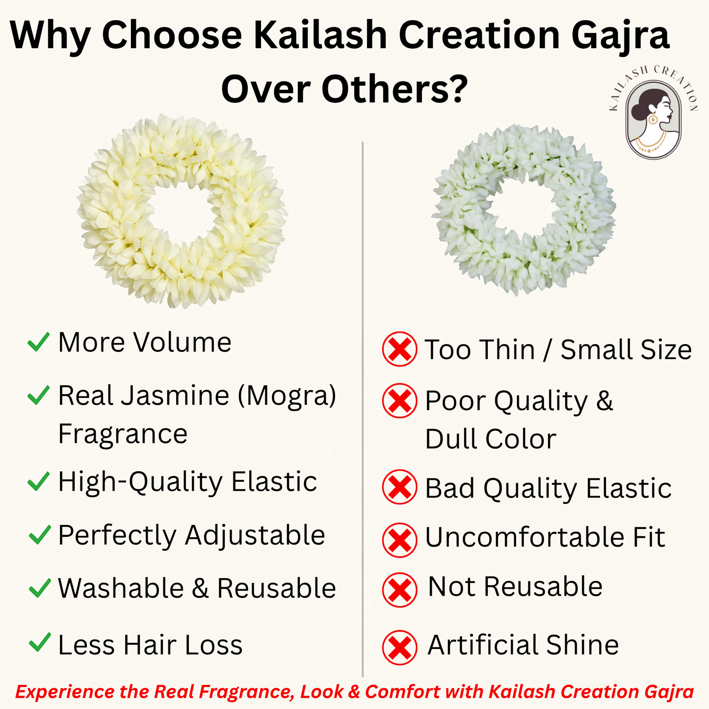 Artificial Mogra Gajra with Scented Jasmine Flower for Hair Bun & Braids