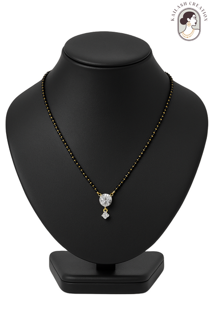 American Diamond Round Single Stone Gold Plated Mangalsutra for Women