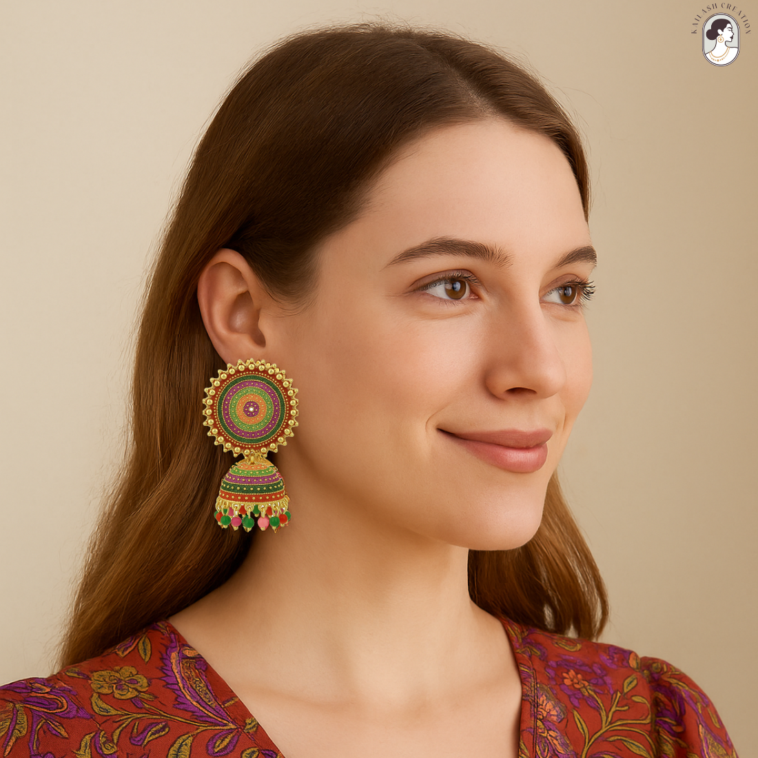 Multicolor Circular Jhumka Earrings for Women & Girls