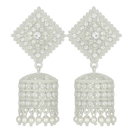 Silver Plated Designer Dome-Shaped Jhumka Earrings for Women & Girls