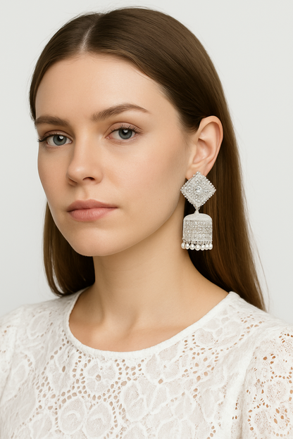 Silver Plated Designer Dome-Shaped Jhumka Earrings for Women & Girls