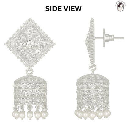 Silver Plated Designer Dome-Shaped Jhumka Earrings for Women & Girls