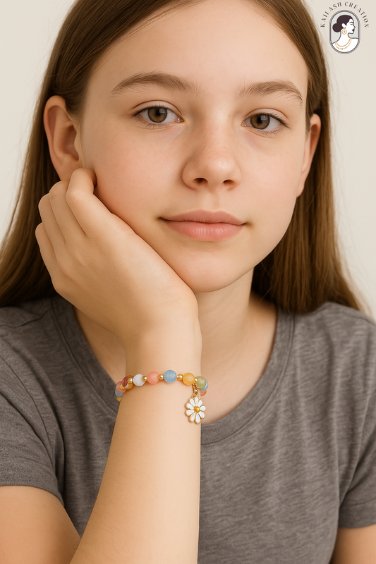 Beaded Flower Charm Bracelet for Girls & Women Stylish for Kids, Women & Gift Pack