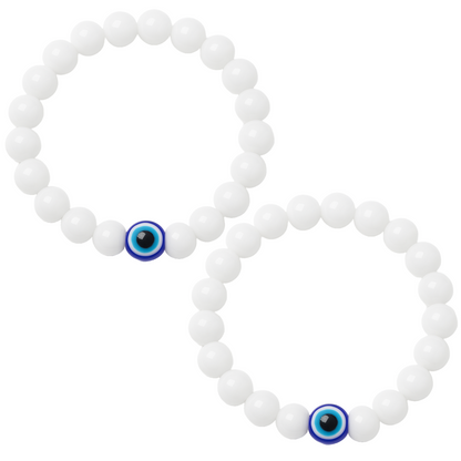 Milky White Evil Eye Bracelet Beads Set for Men & Women