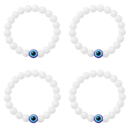 Milky White Evil Eye Bracelet Beads Set for Men & Women