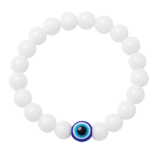 Milky White Evil Eye Bracelet Beads Set for Men & Women