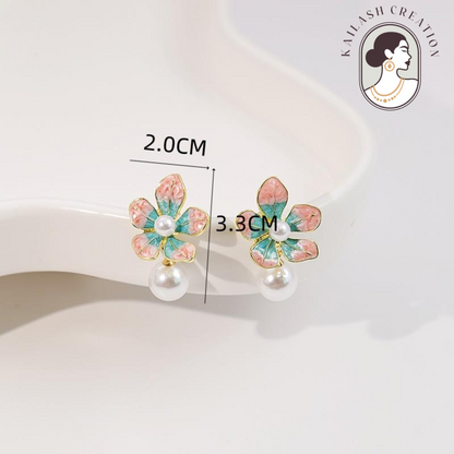 Floral Petal Shape with Round Pearl Drop for Women