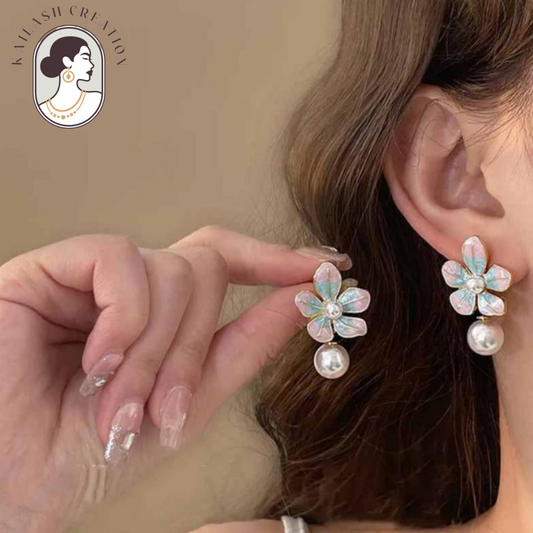 Floral Petal Shape with Round Pearl Drop for Women