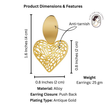 Heart Shape Gold Plated Earrings for Women
