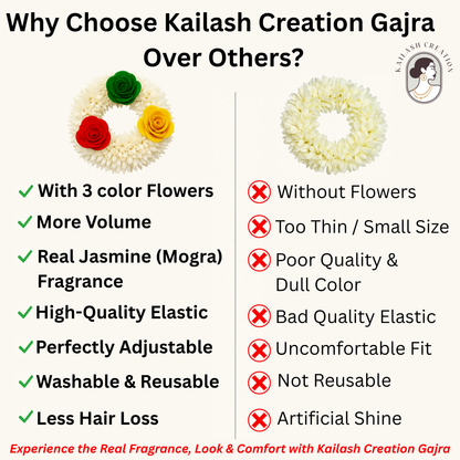 Artificial Mogra Gajra for Hair Bun with Red Yellow Green Flowers
