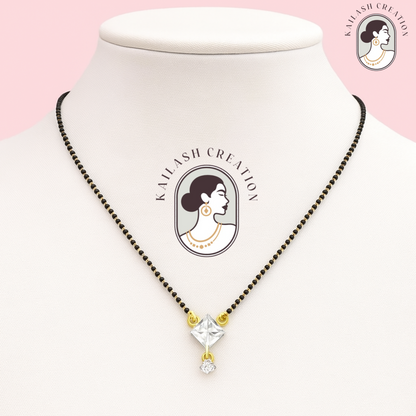 American Diamond Square Single Stone Gold Plated Mangalsutra for Women