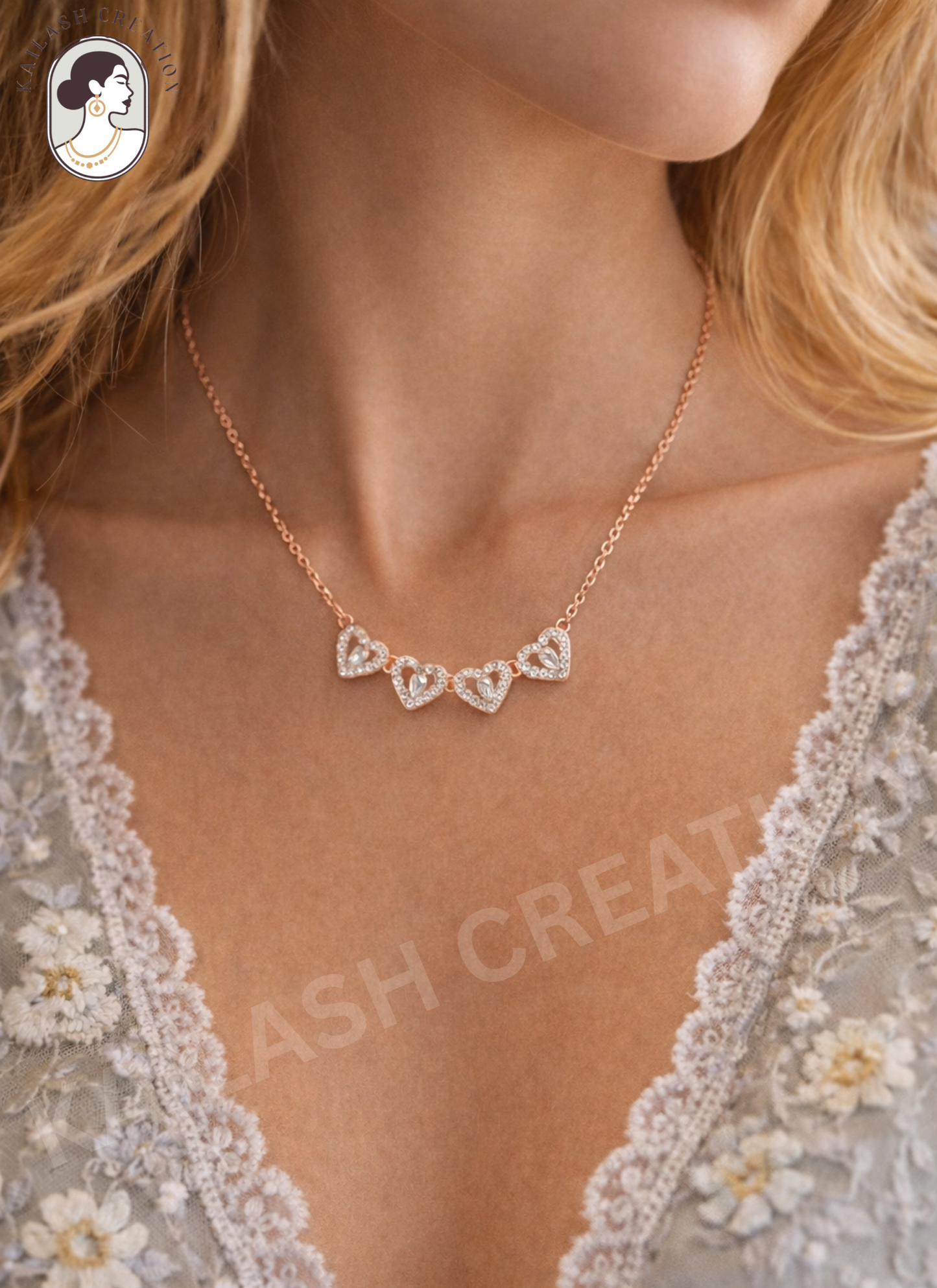Rose Gold 2-in-1 Magnetic Clover Pendant Necklace with 4 Heart Design