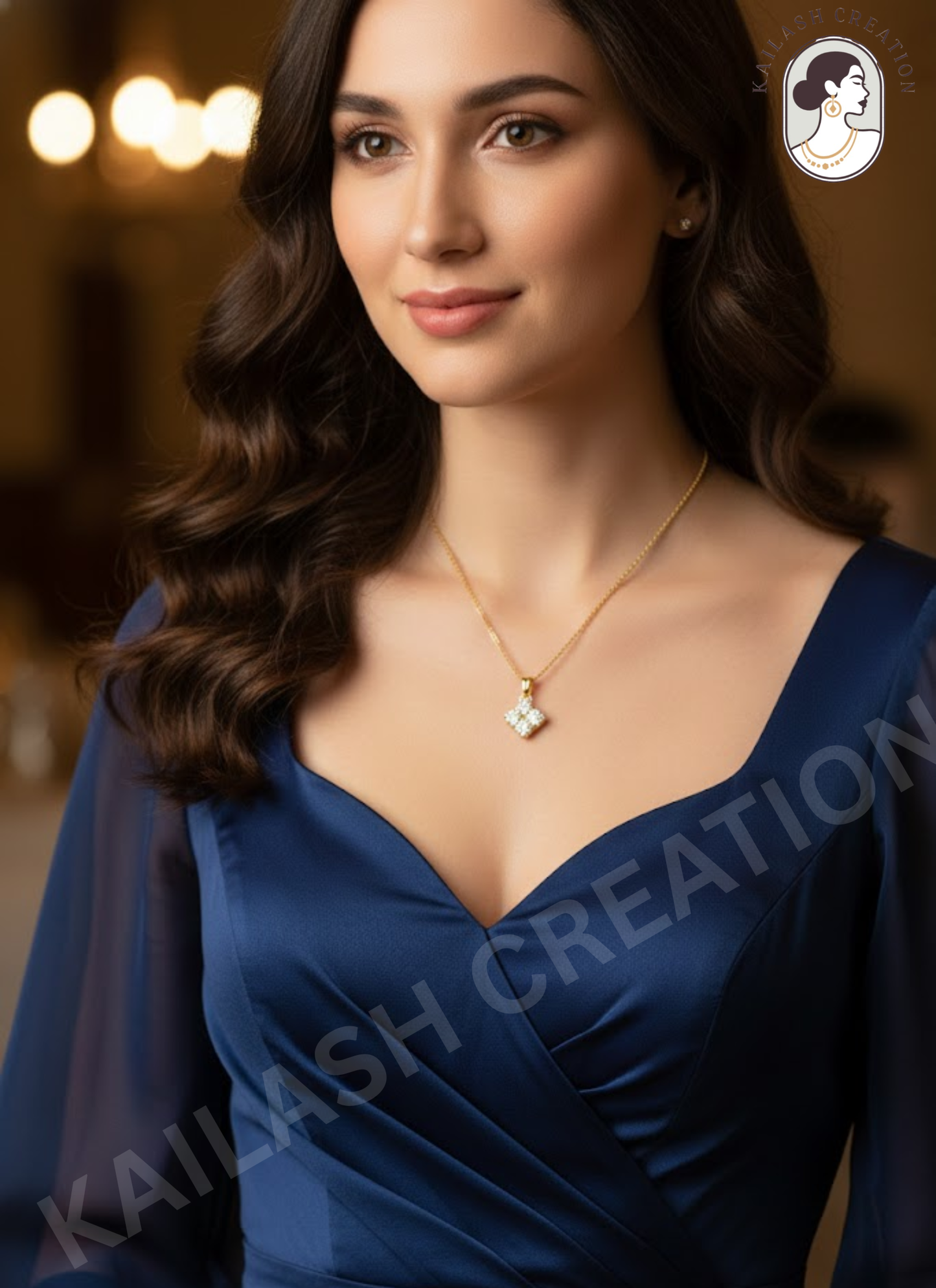 Royal Shine Crystal 18K Gold Plated AD Pendant for Women & Girls Stylish