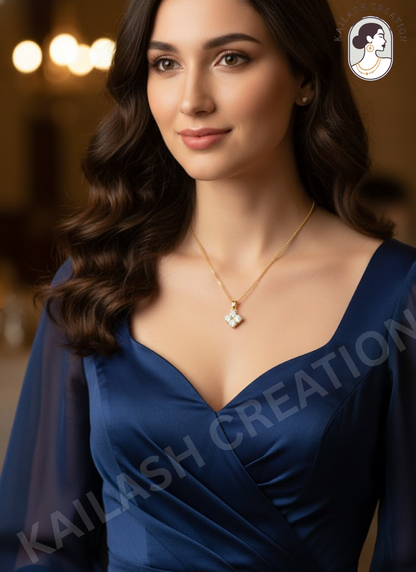 Royal Shine Crystal 18K Gold Plated AD Pendant for Women & Girls Stylish