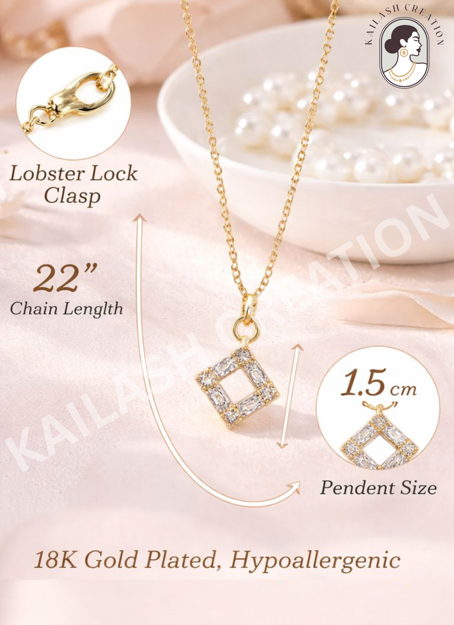 Divine Spark 18K Gold Plated AD Pendant for Women & Girls Stylish