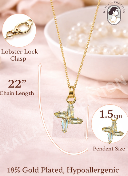 Crystal Aura 18K Gold Plated AD Pendant for Women & Girls Stylish